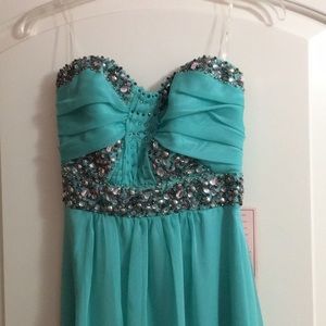 Long turquoise/teal beaded prom dressNEW WITH TAGS